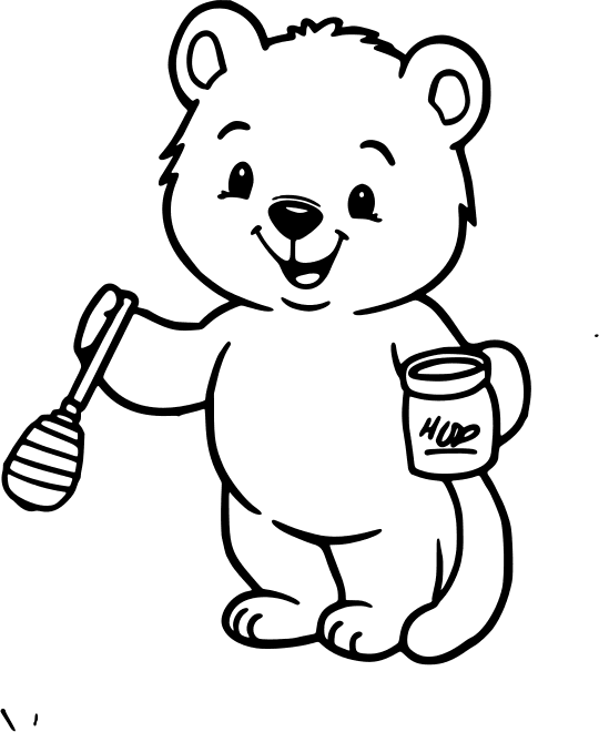 Bear cub with a honey pot — free printable animal & safari coloring page